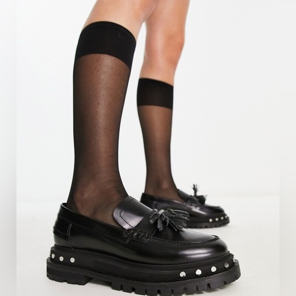 Free People Shoes - Free People Teagan Black Tassel Loafers | Studded Chunky Sole Platform | Size 11
